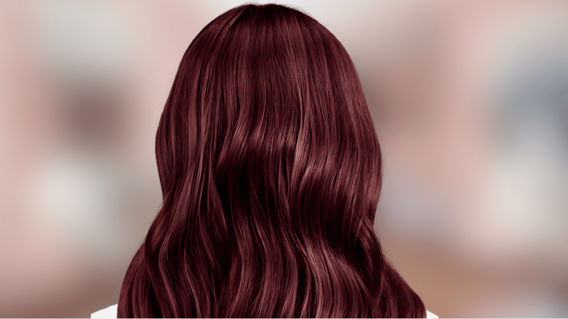Wavy hairstyle featuring deep mahogany red hair color with luxurious warm tones
