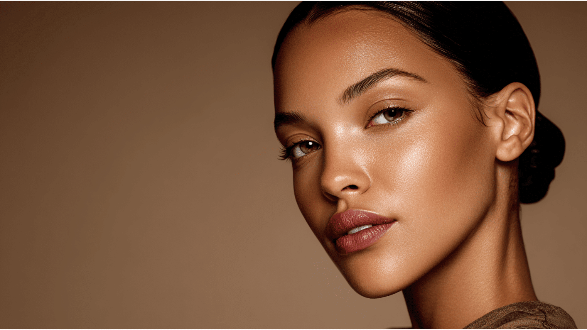 Matte makeup look with smooth velvety skin, defined eyes, and a shine-free polished complexion