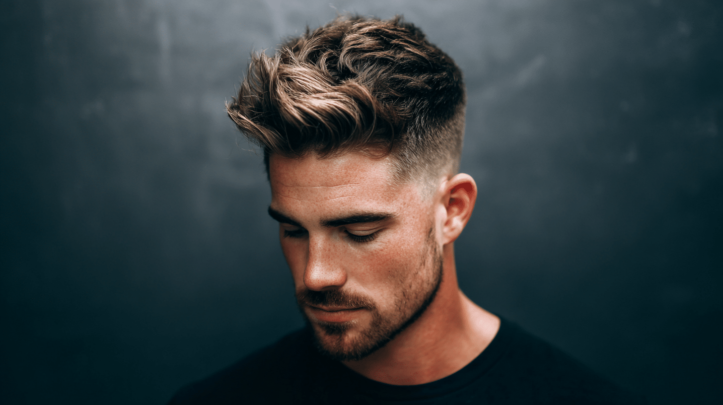 Man with medium fade haircut and voluminous styled top