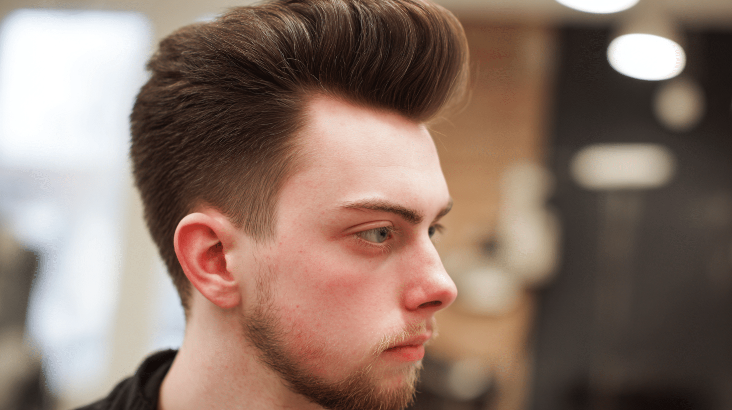 Man with soft quiff hairstyle and naturally styled lifted front