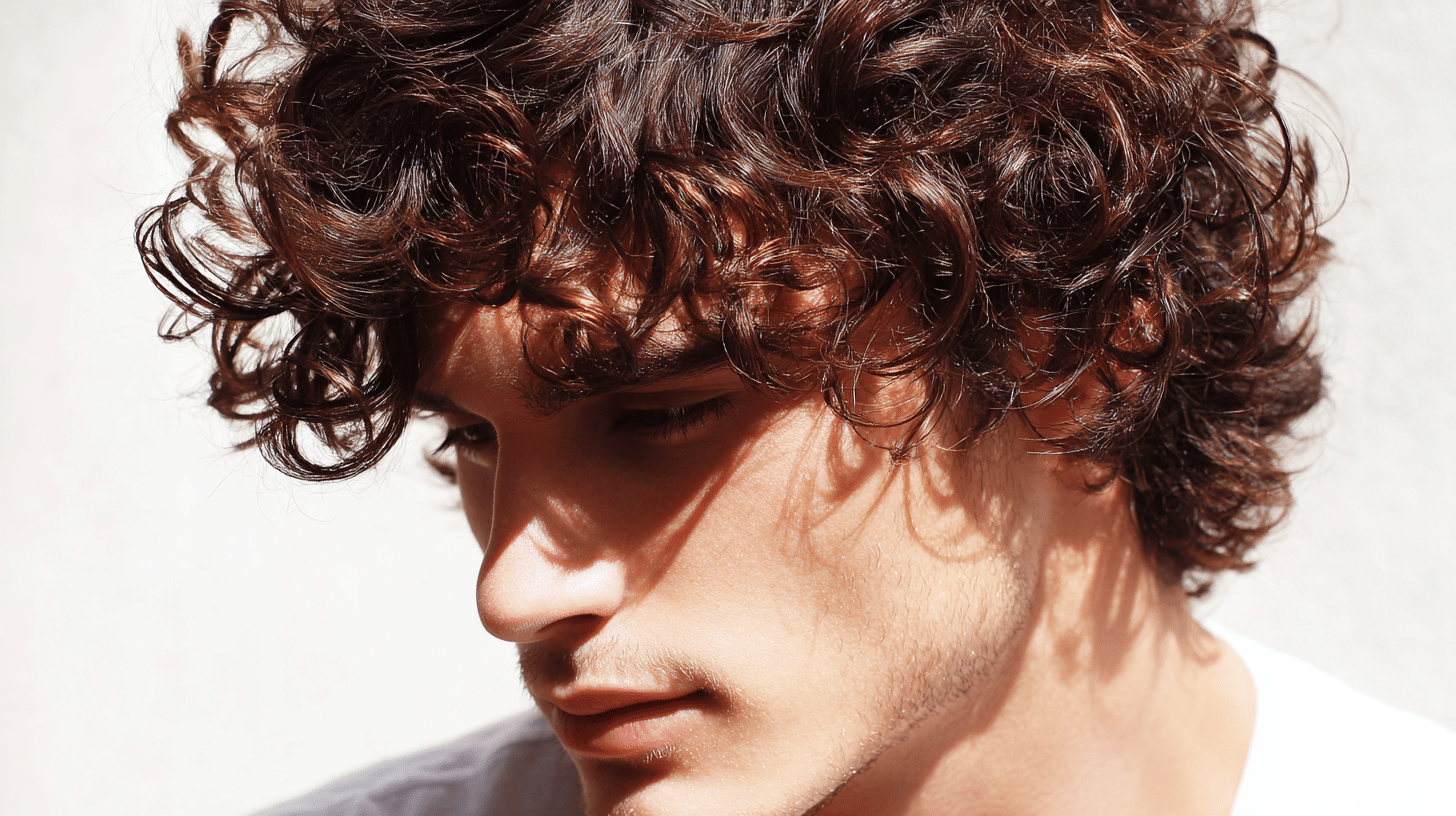 Natural flow perm for men with soft organic curls and effortless low maintenance style