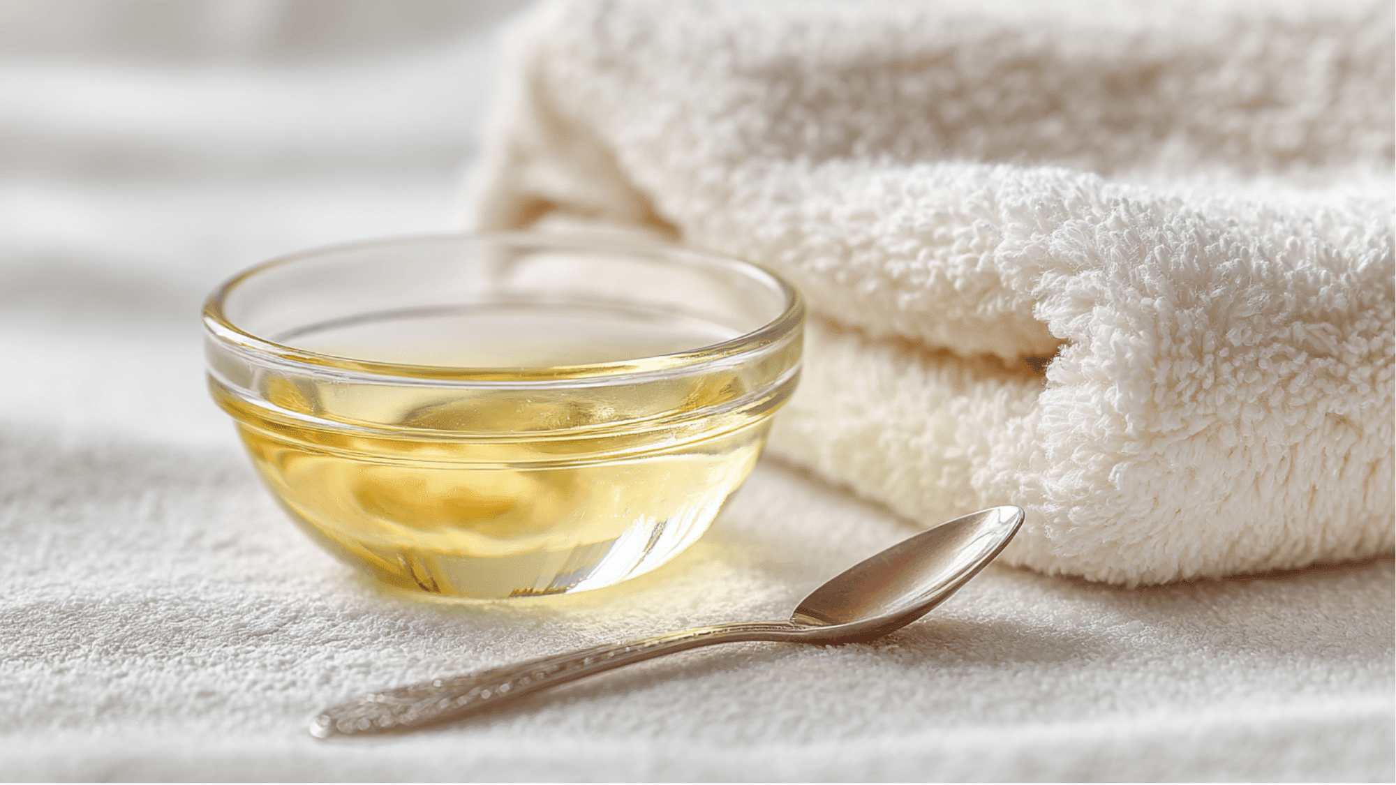 Coconut oil, olive oil, cotton pads, and towel on a bathroom counter for hair dye removal.