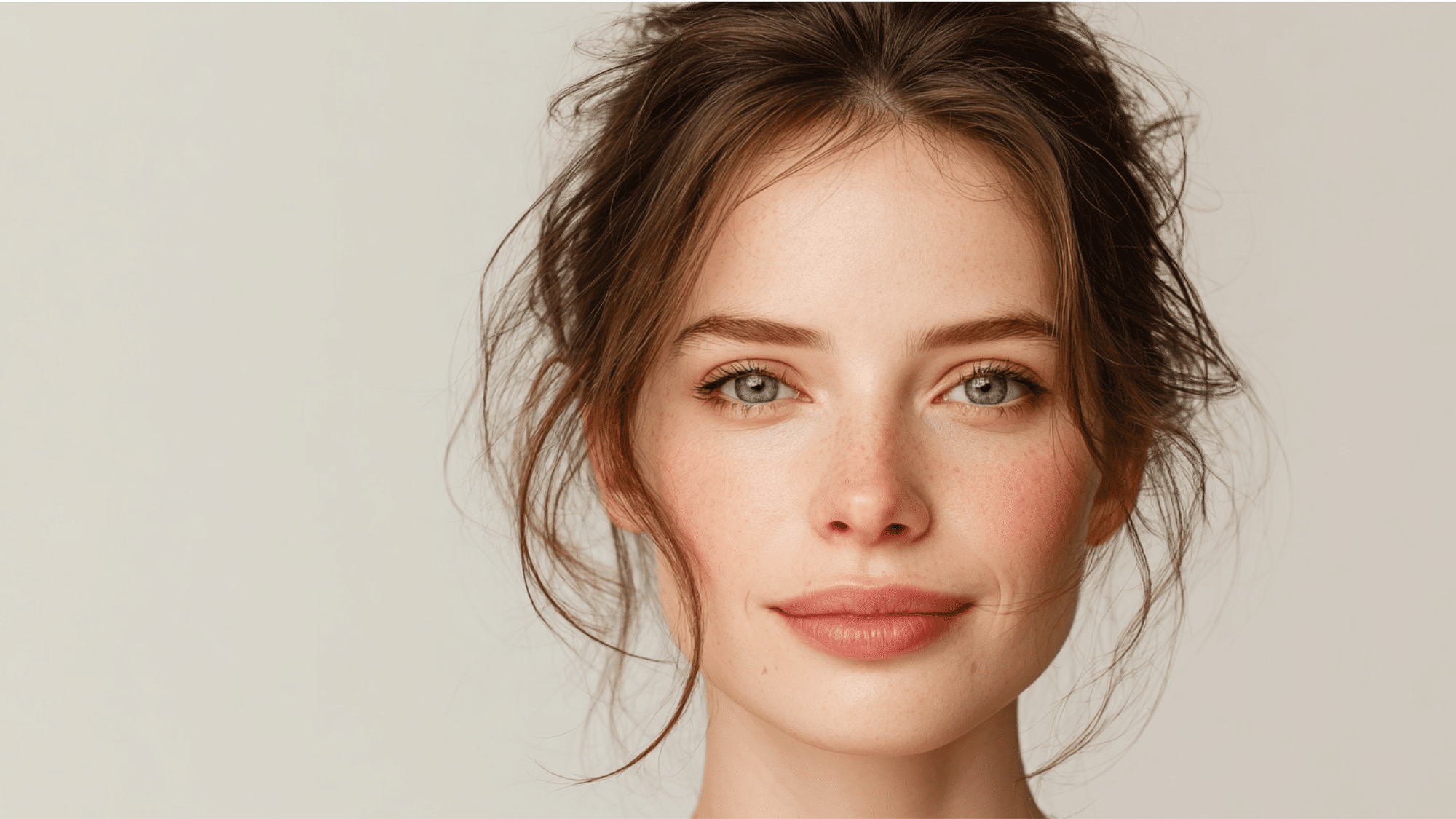 Natural makeup look with fresh skin, soft brows, subtle blush, and glossy lips for an effortless finish