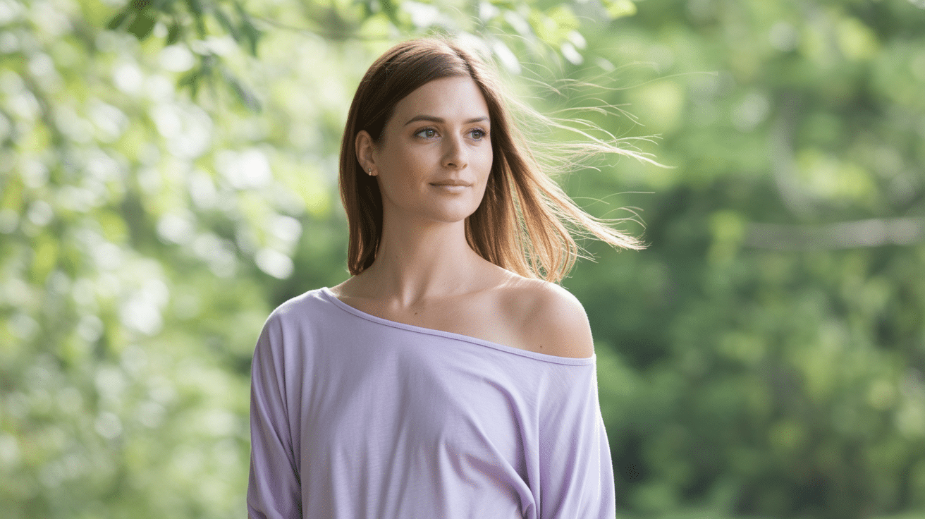 Off-shoulder top exposing the collarbone