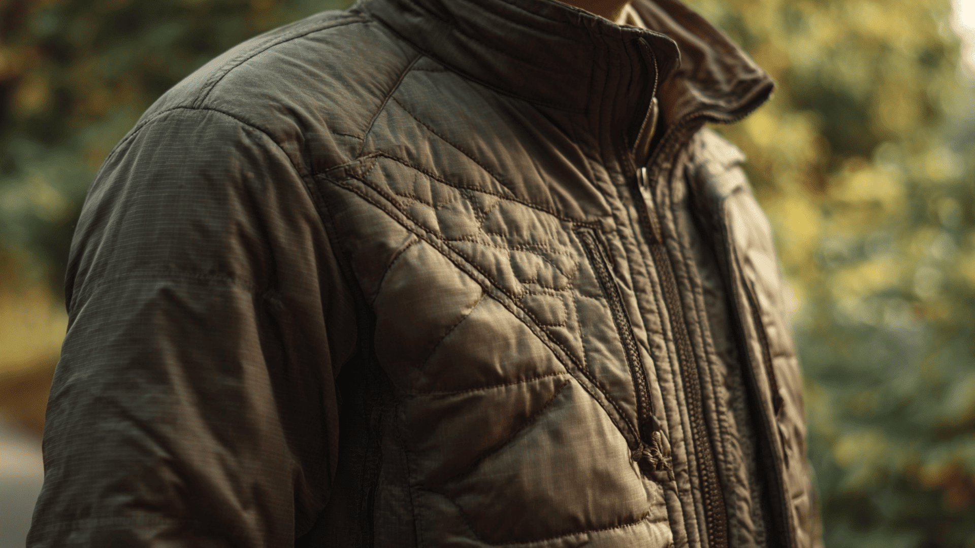 Quilted jacket with stitched padding offering lightweight warmth and comfort