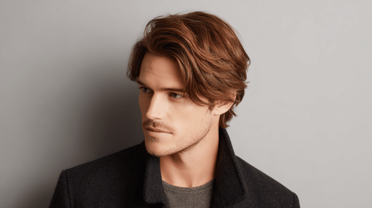 Man with medium length side swept hairstyle and relaxed styling