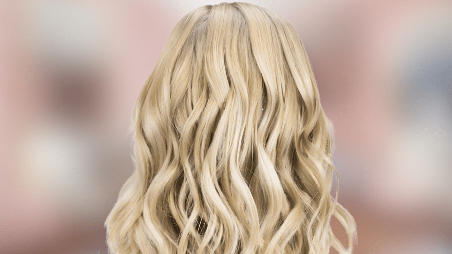 Shoulder length wavy hair showing smoky roma blonde shade with soft cool purple and blue undertones