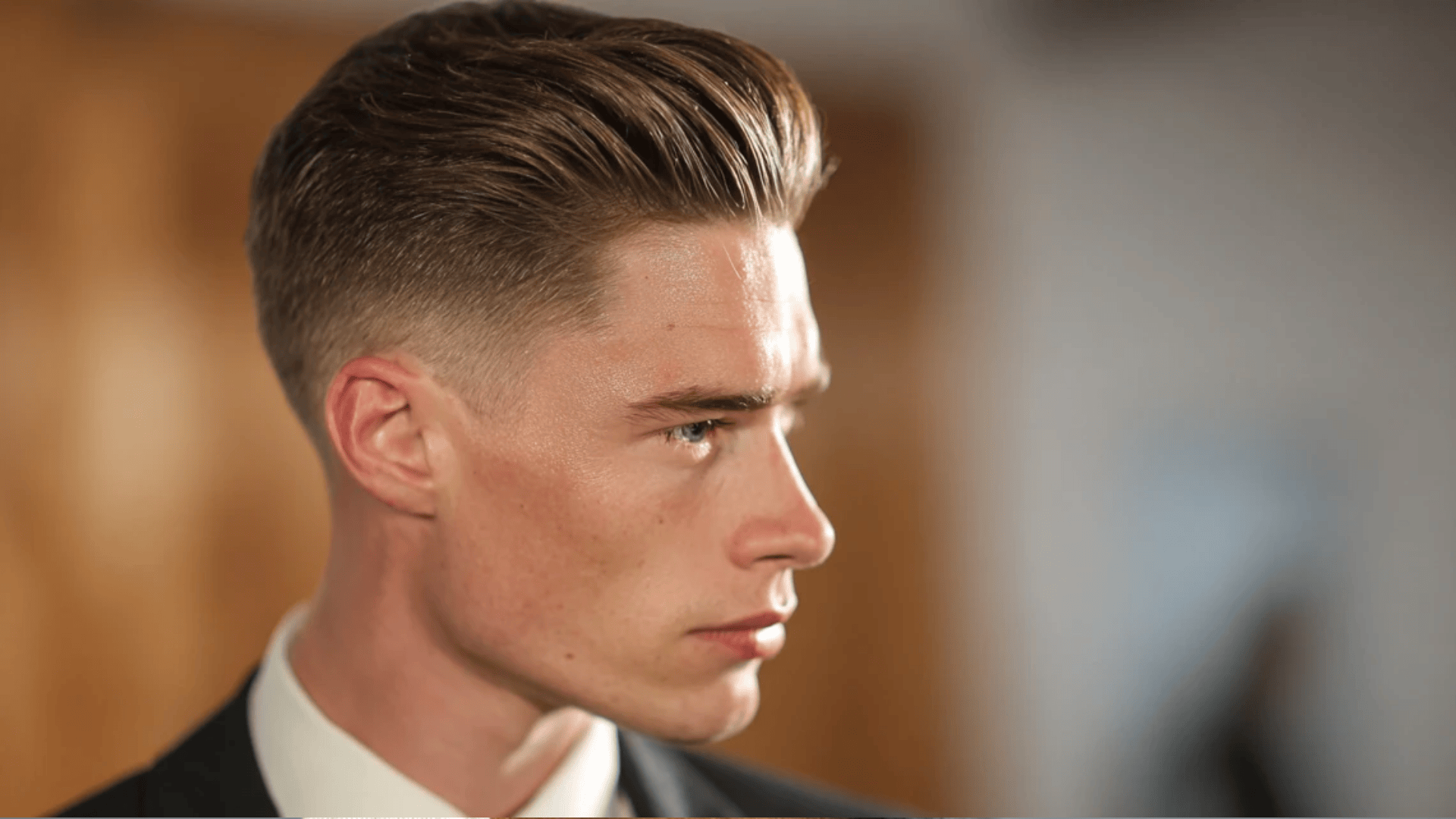 Side part pompadour haircut with classic volume