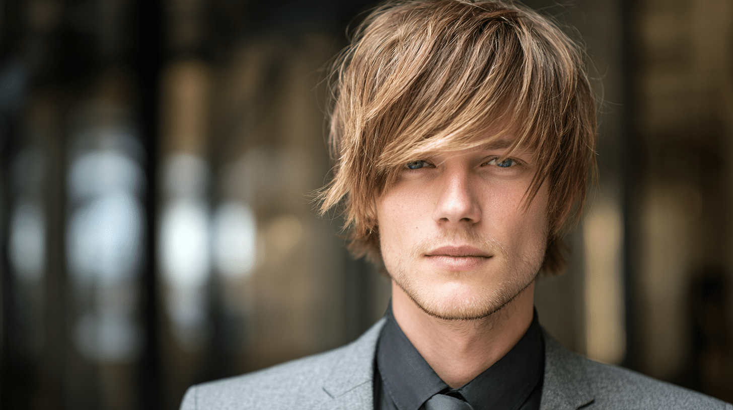 Man with side swept fringe hairstyle and natural soft texture