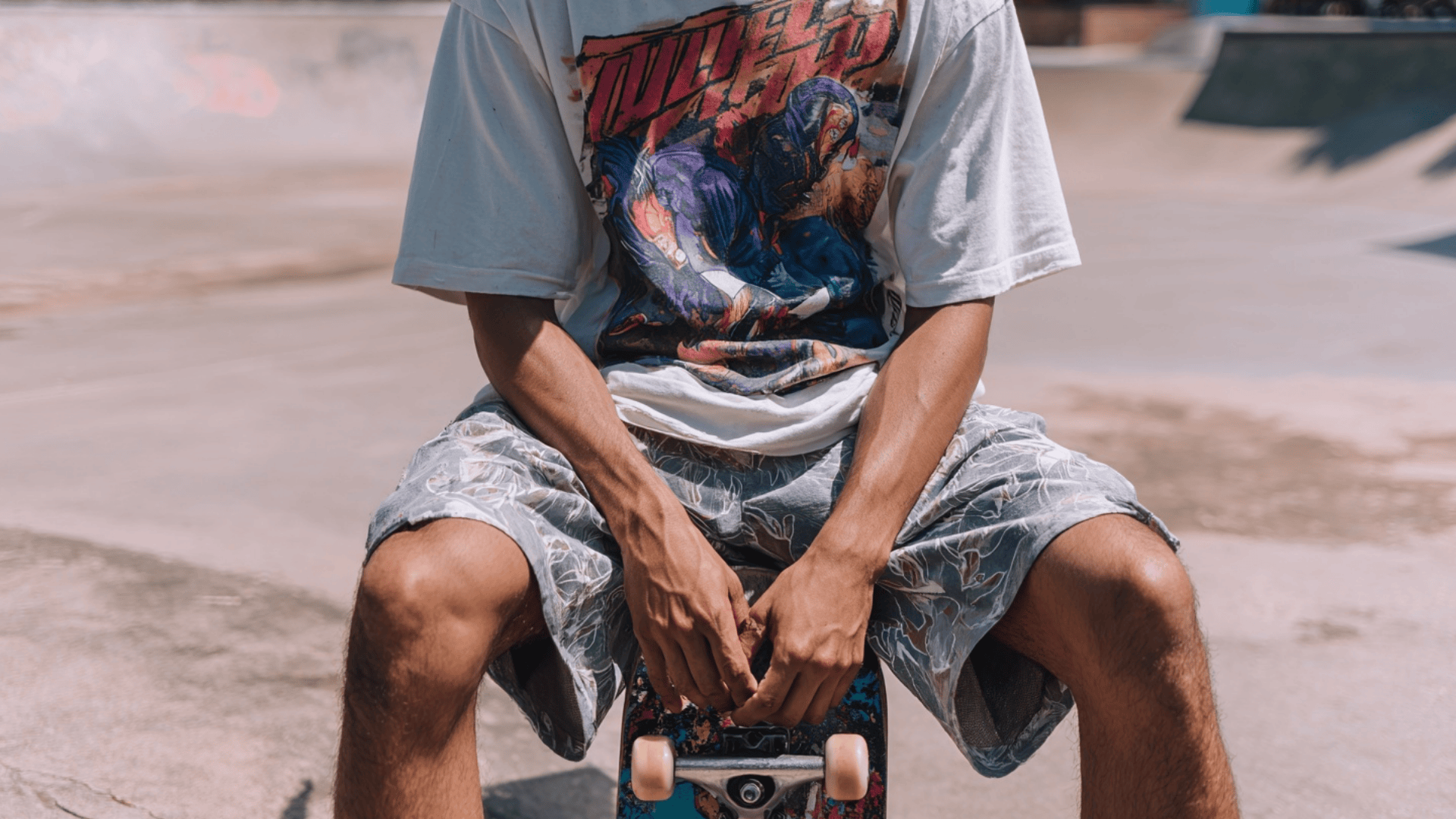 Man wearing loose basketball shorts with a sports jersey for an athletic streetwear look.