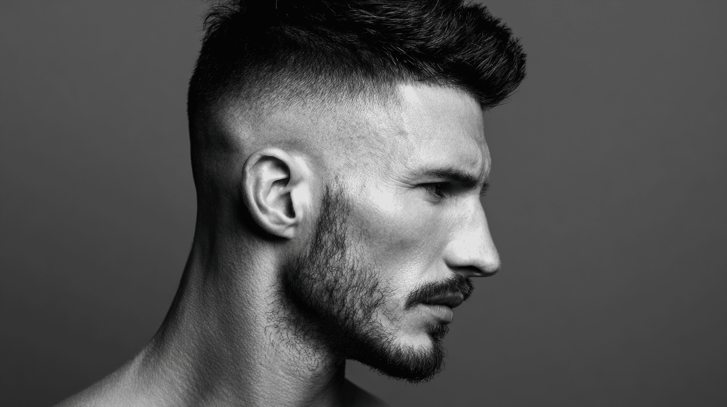 Man showing sharp skin fade haircut with clean shaved side finish