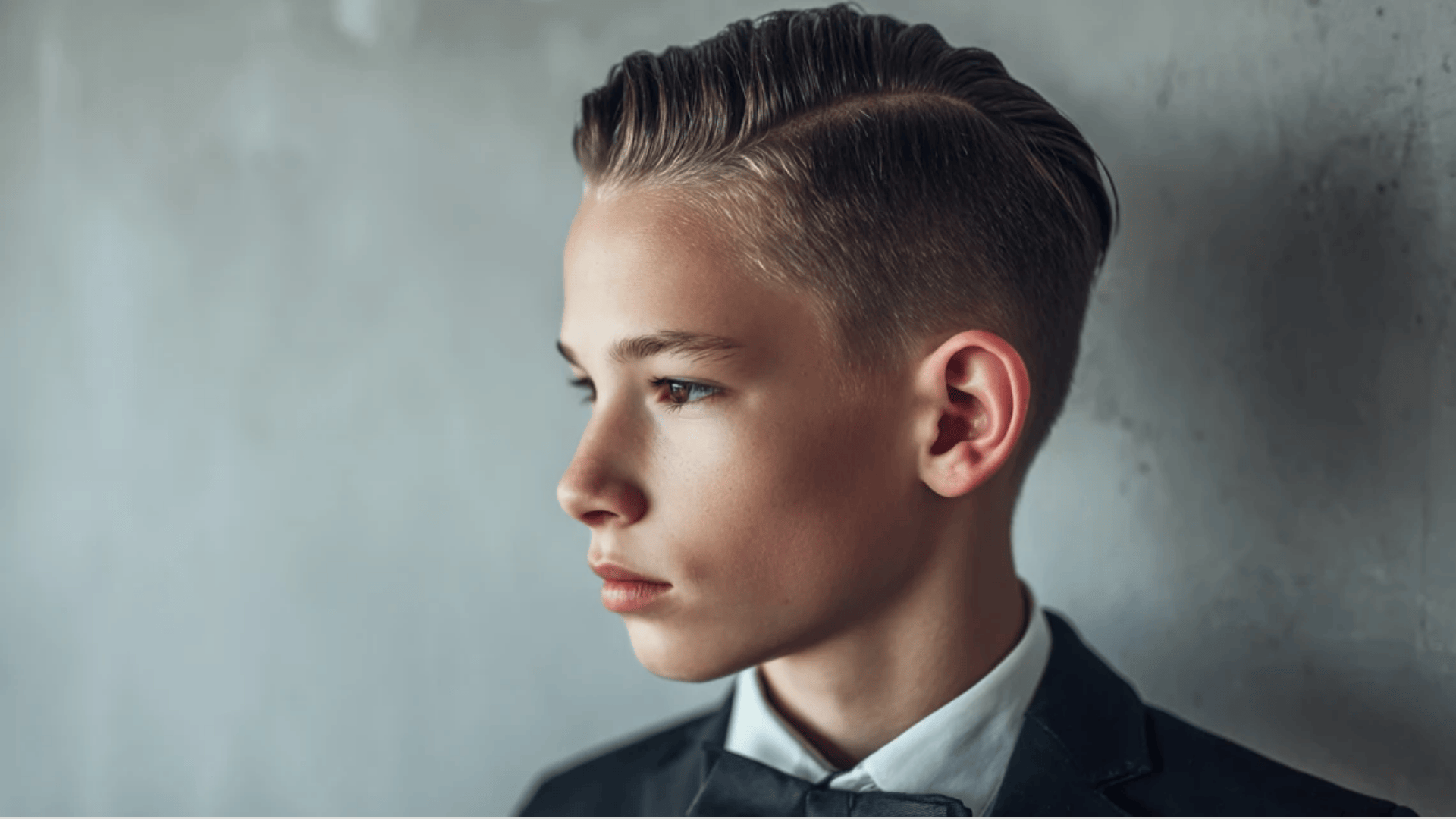 Slick back fade haircut with sophisticated styling