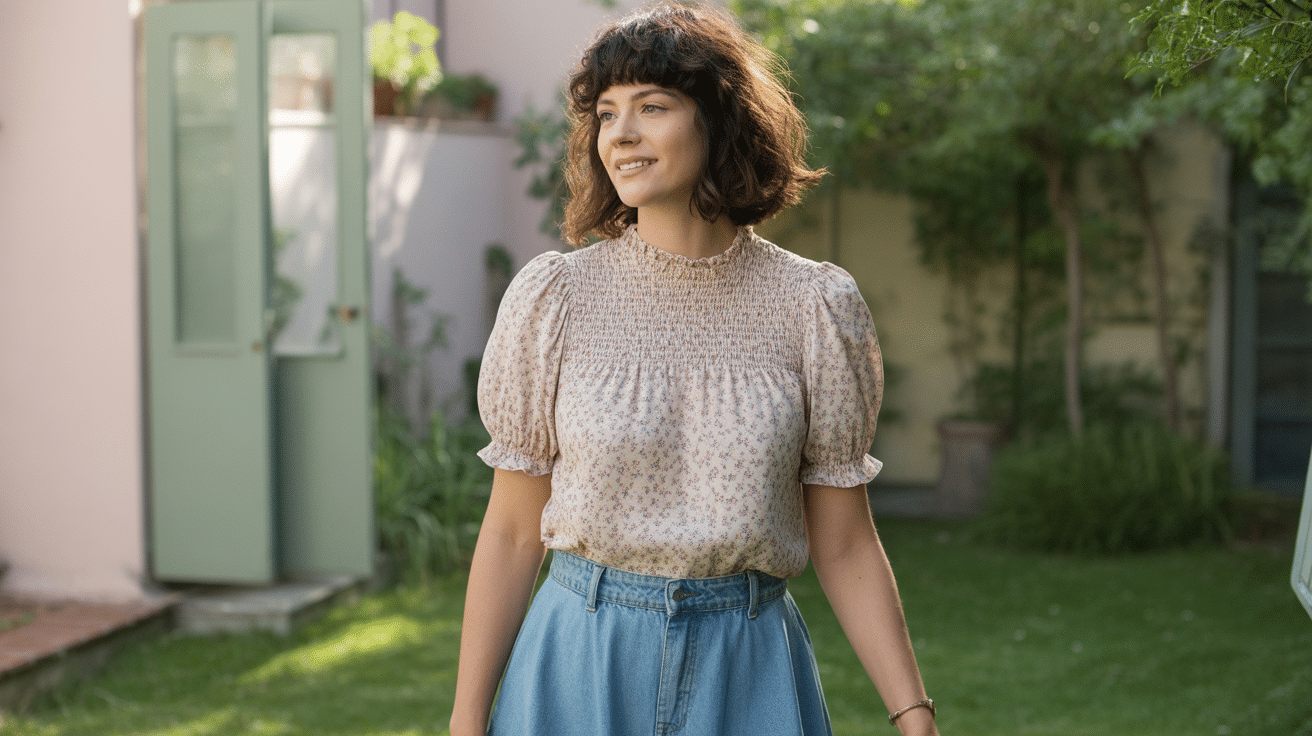 Elasticated smocked top with gathered fabric
