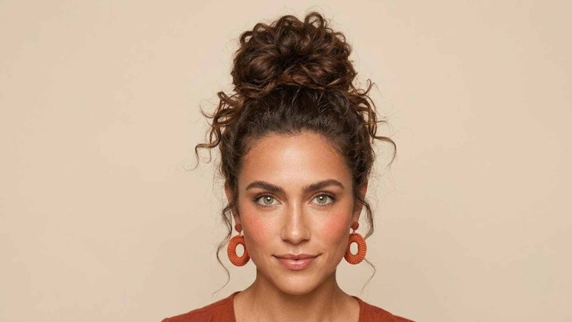Woman with a soft glowy makeup look featuring dewy skin, peach blush, subtle highlight, and radiant natural finish