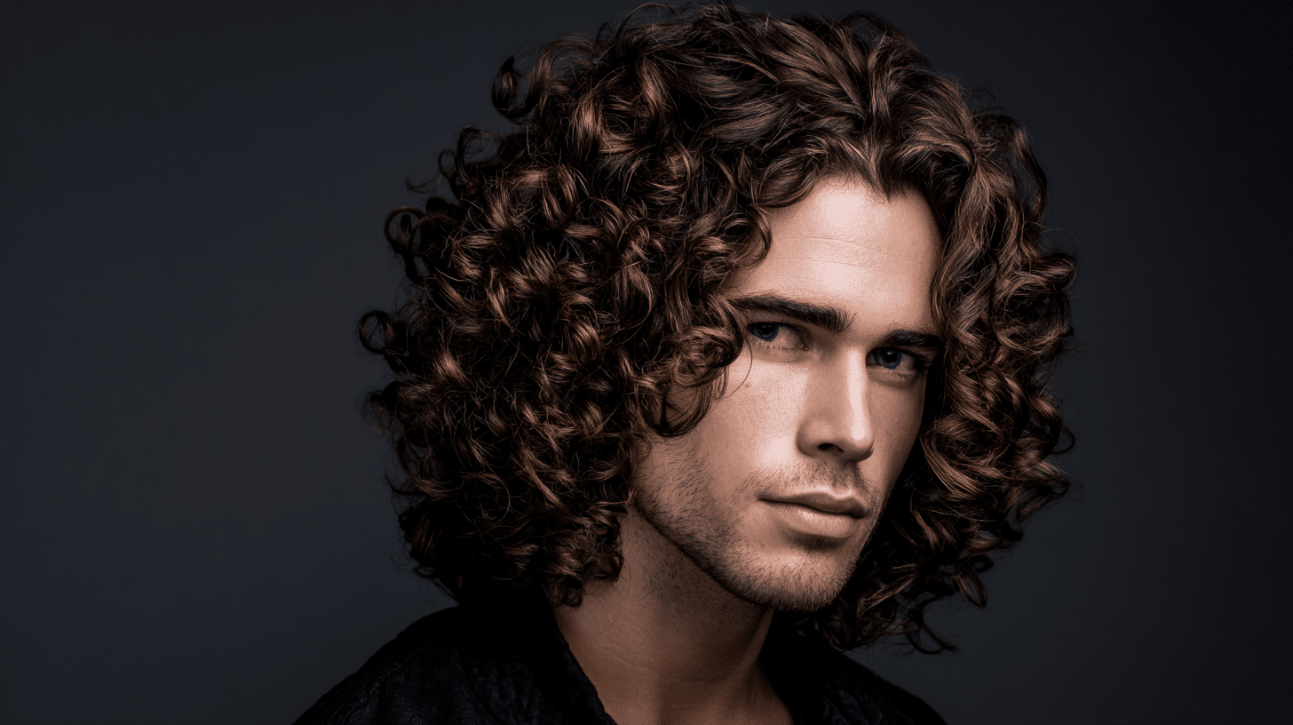 Spiral perm for men with tight spring curls and maximum volume curly hairstyle