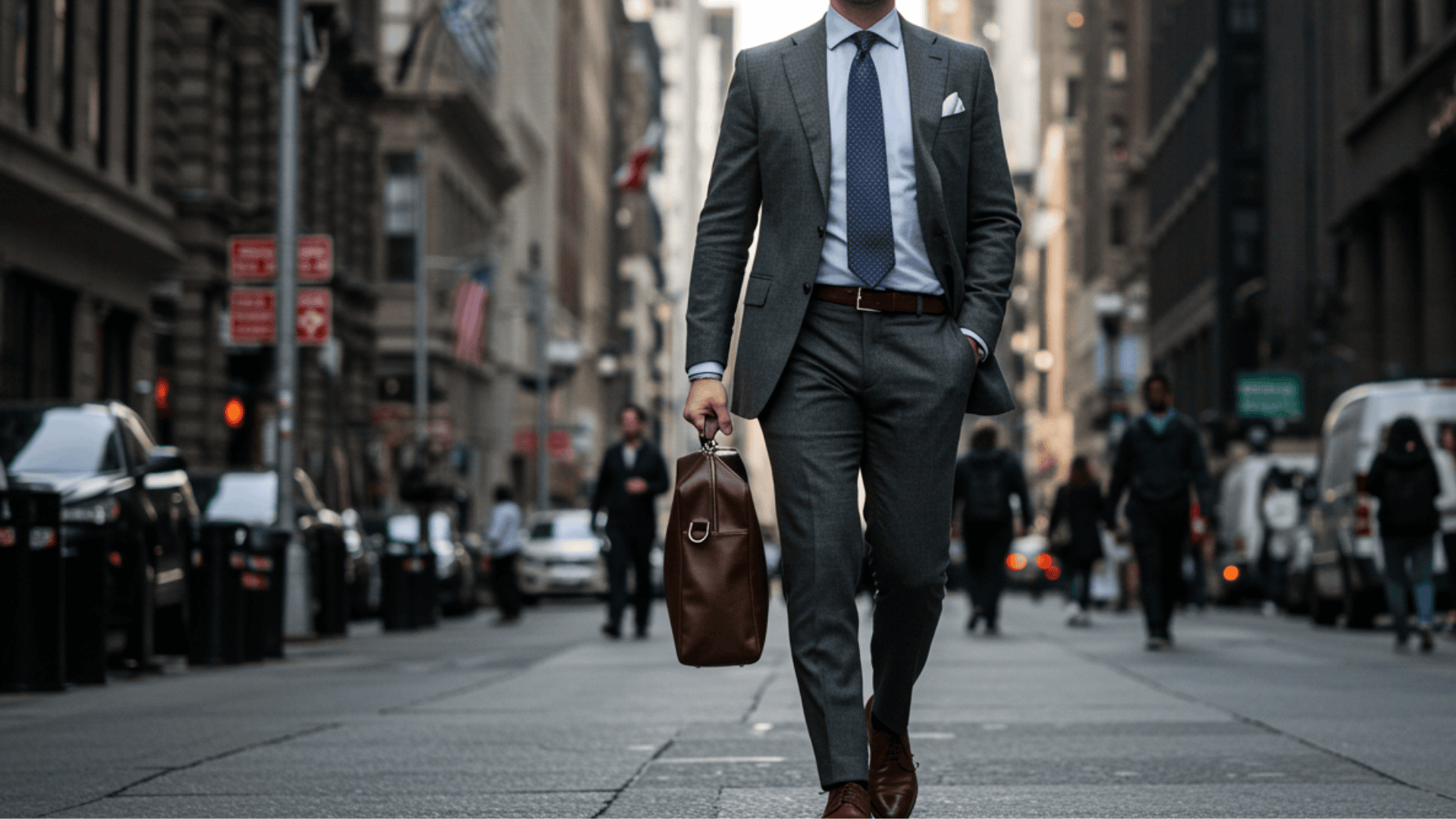 Matching suit pants paired with coat, shirt and a tie