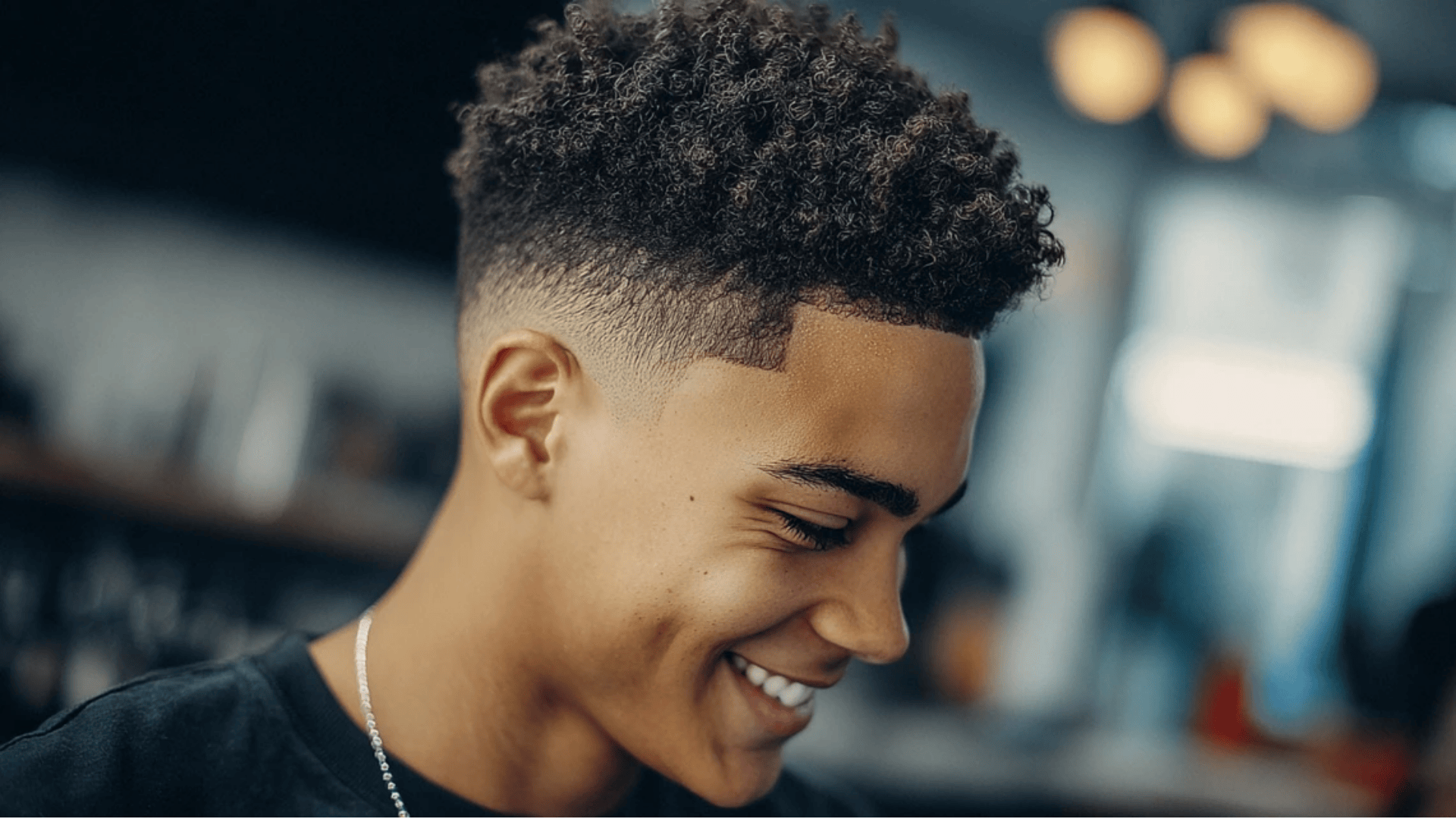 Tapered afro haircut celebrating natural curls and volume