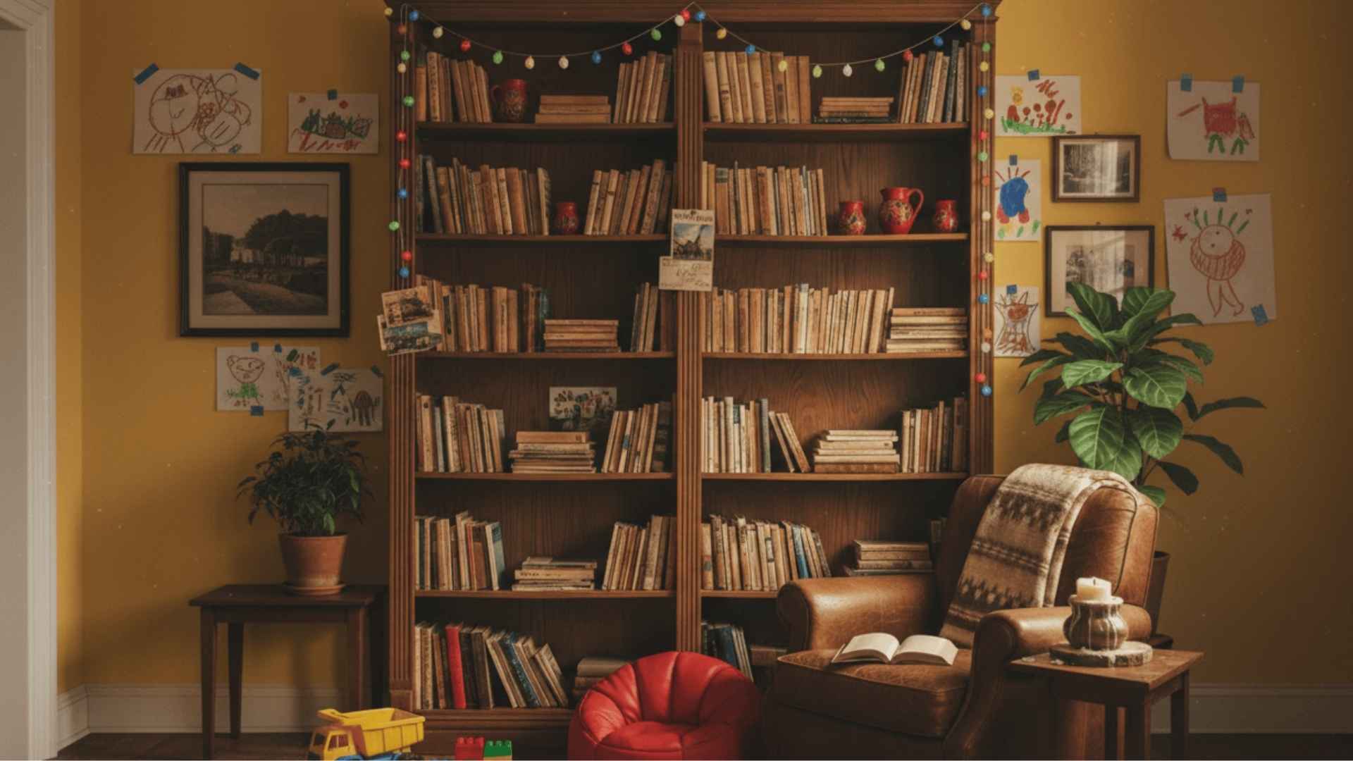 Travel mementos grouped together to create a themed shelf display