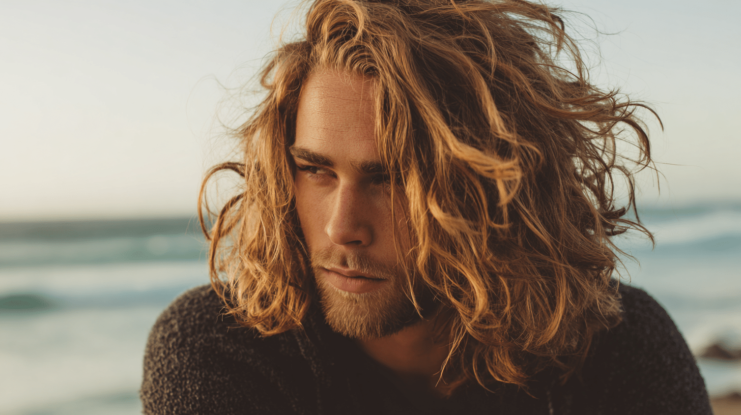 Man with bro flow hairstyle featuring relaxed medium layered hair
