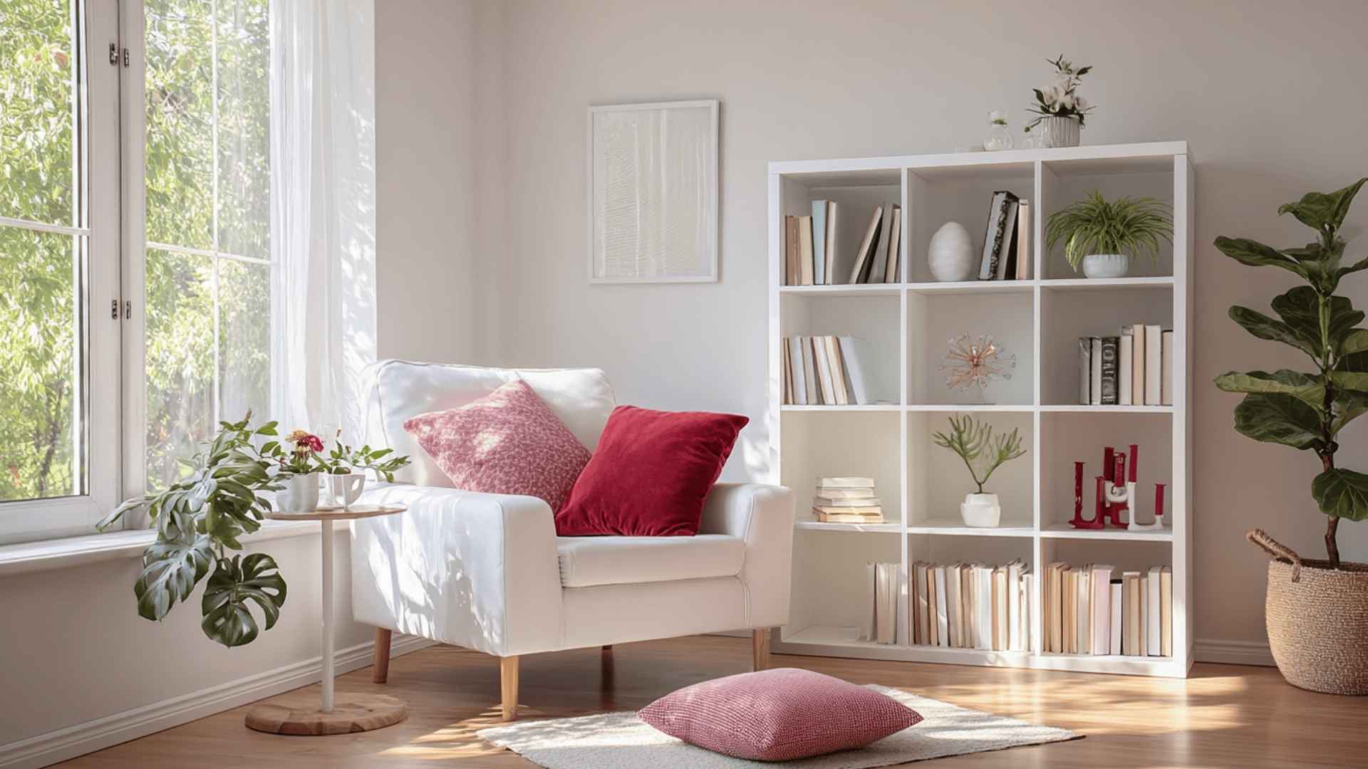 Monochrome white bookshelf styling for a cohesive, polished look