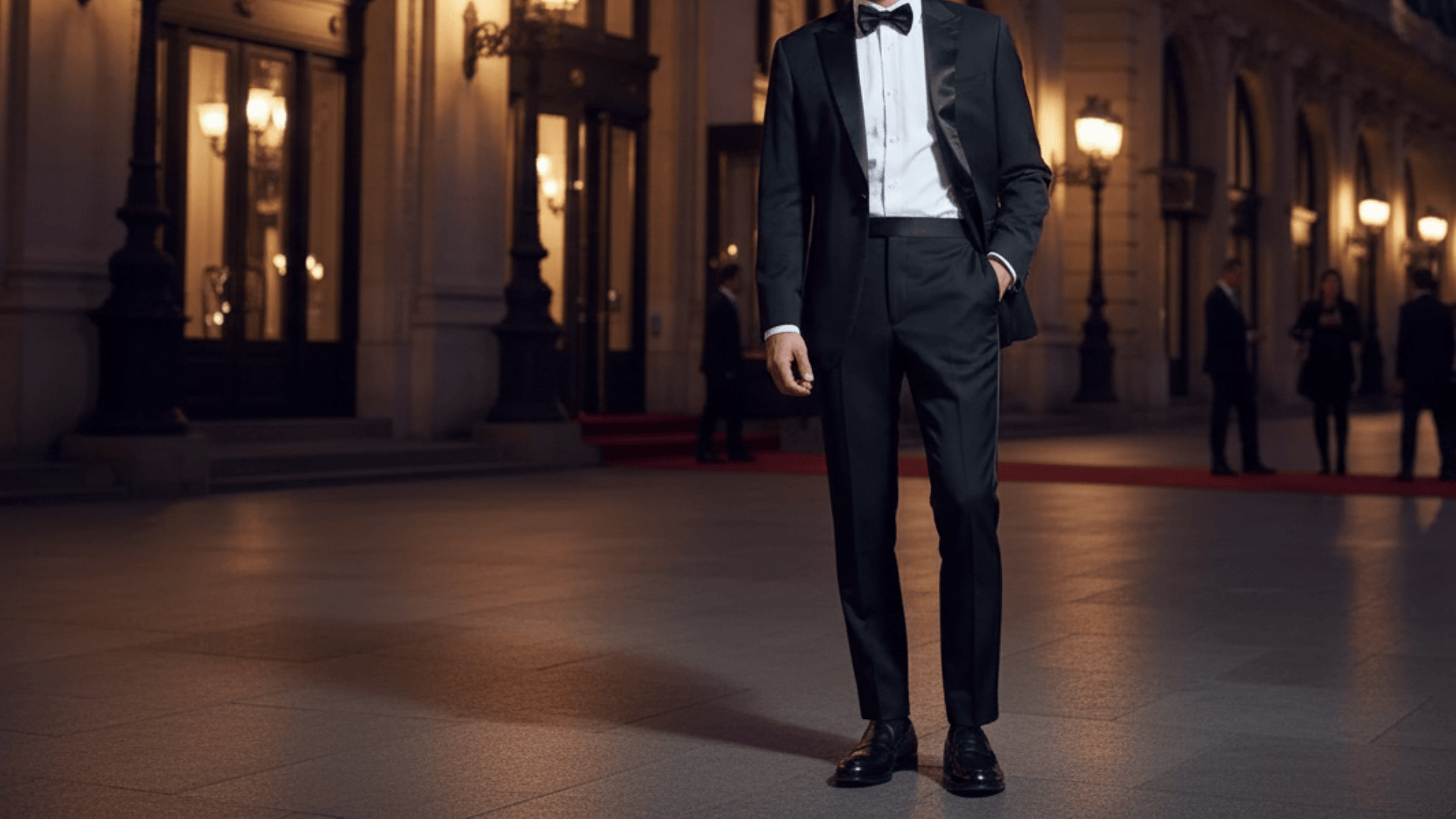 Tuxedo pants with satin stripe in a formal event settiings