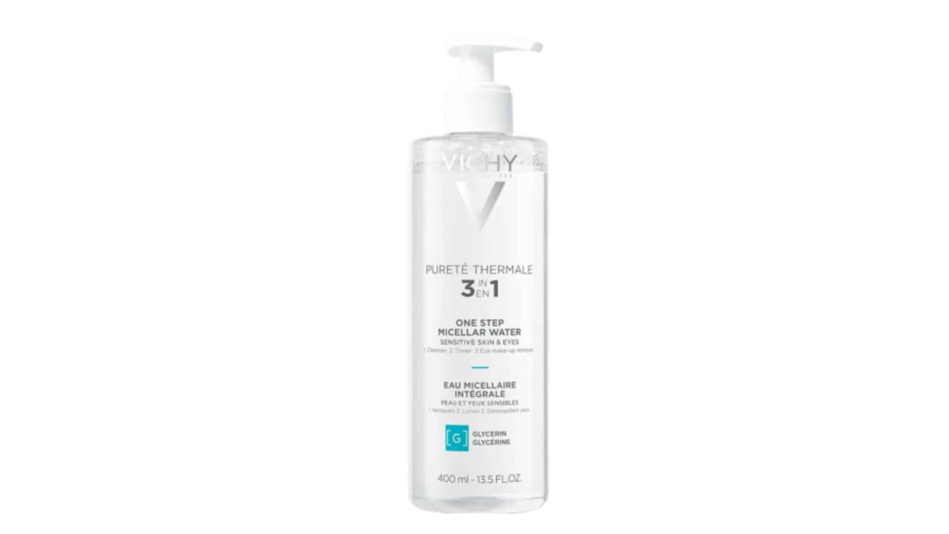 Vichy Pureté Thermale 3 in 1 micellar water bottle for sensitive skin and makeup removal