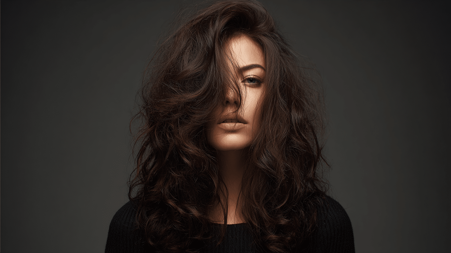 Voluminous waves and curls adding texture while softening the appearance of a widow’s peak