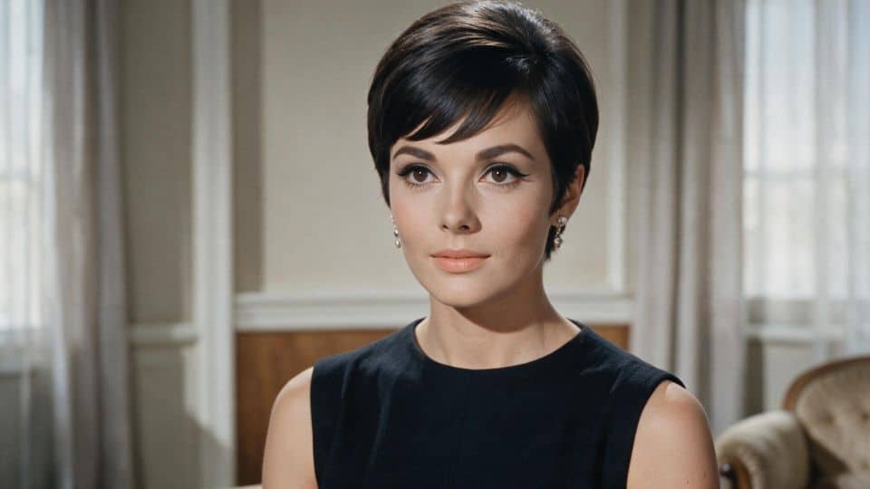Audrey Hepburn inspired 60s makeup with thick eyeliner, lifted flick, separated lashes, and soft pink lips