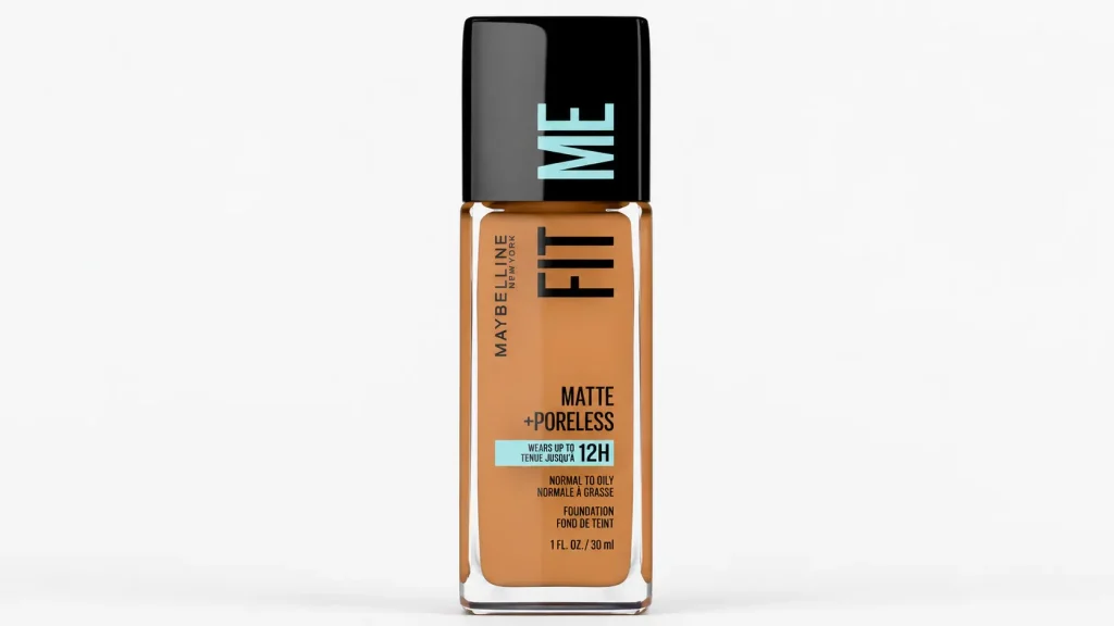 Maybelline Fit Me Matte Poreless foundation bottle for oily skin makeup routine with smooth beige liquid finish