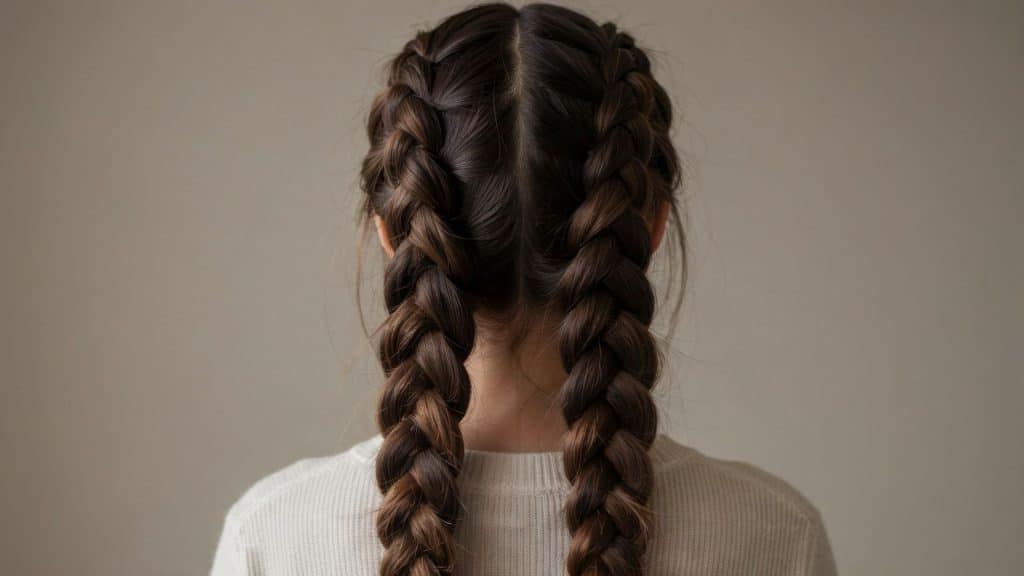 Back view of butterfly braids showing large textured sections with a voluminous fluffy finish