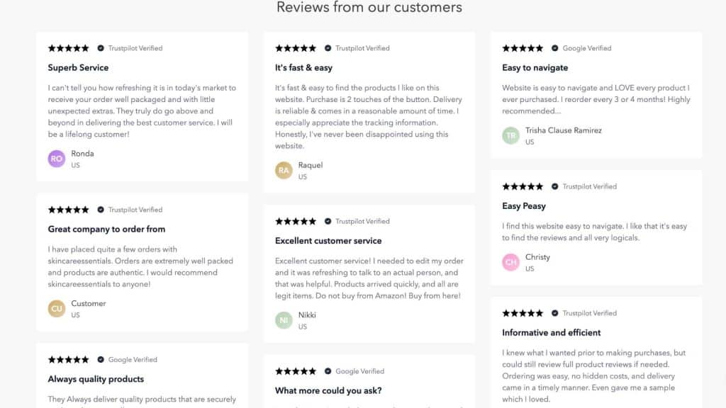 Skincare Essentials reviews screenshot showing authorized retailer status details