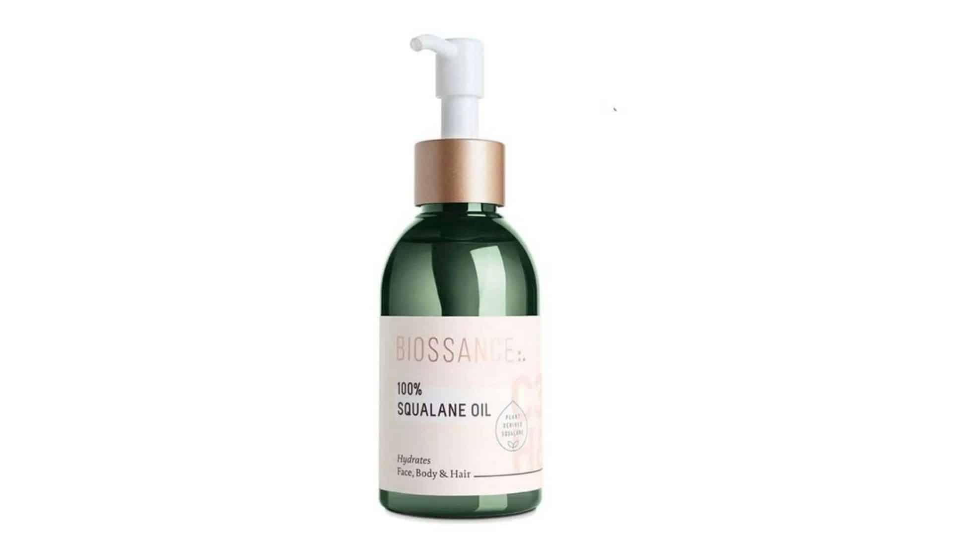 A bottle of Biossance 100% Squalane Oil with a pump
