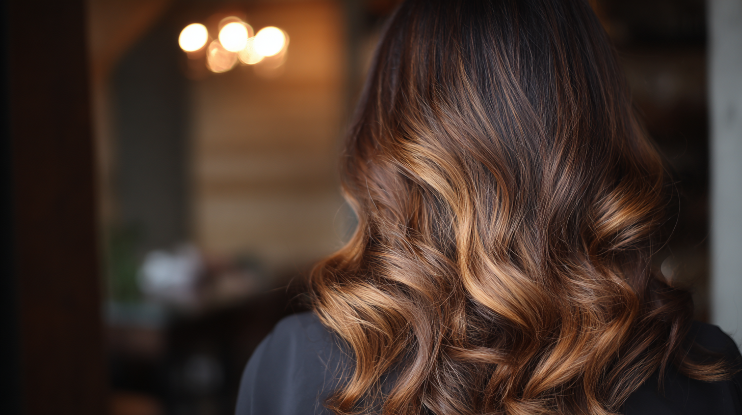 Brunette hair with warm caramel balayage highlights for added depth