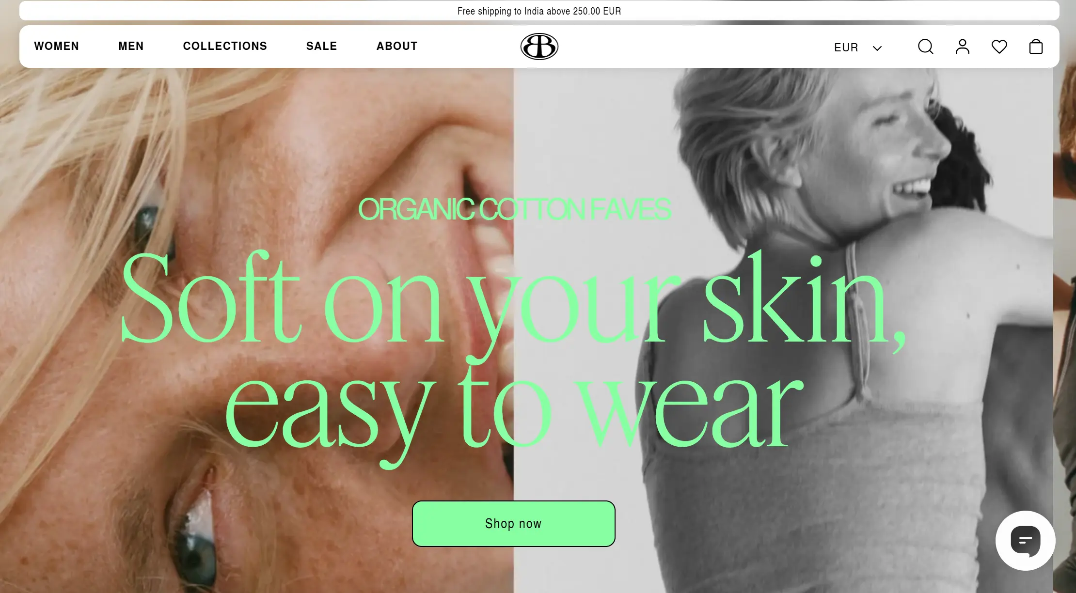 Homepage banner featuring models for the