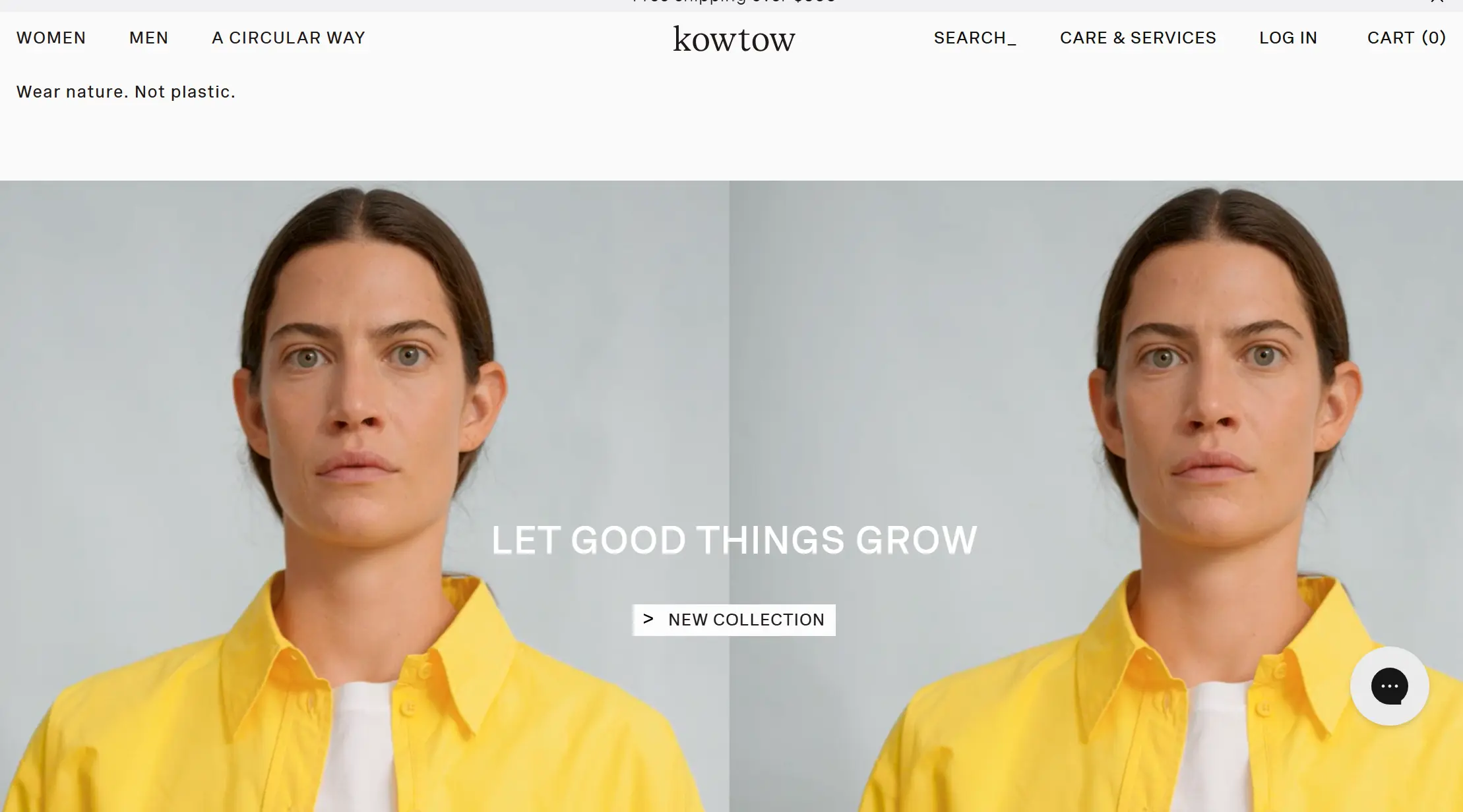 Model in a bright yellow collared shirt with