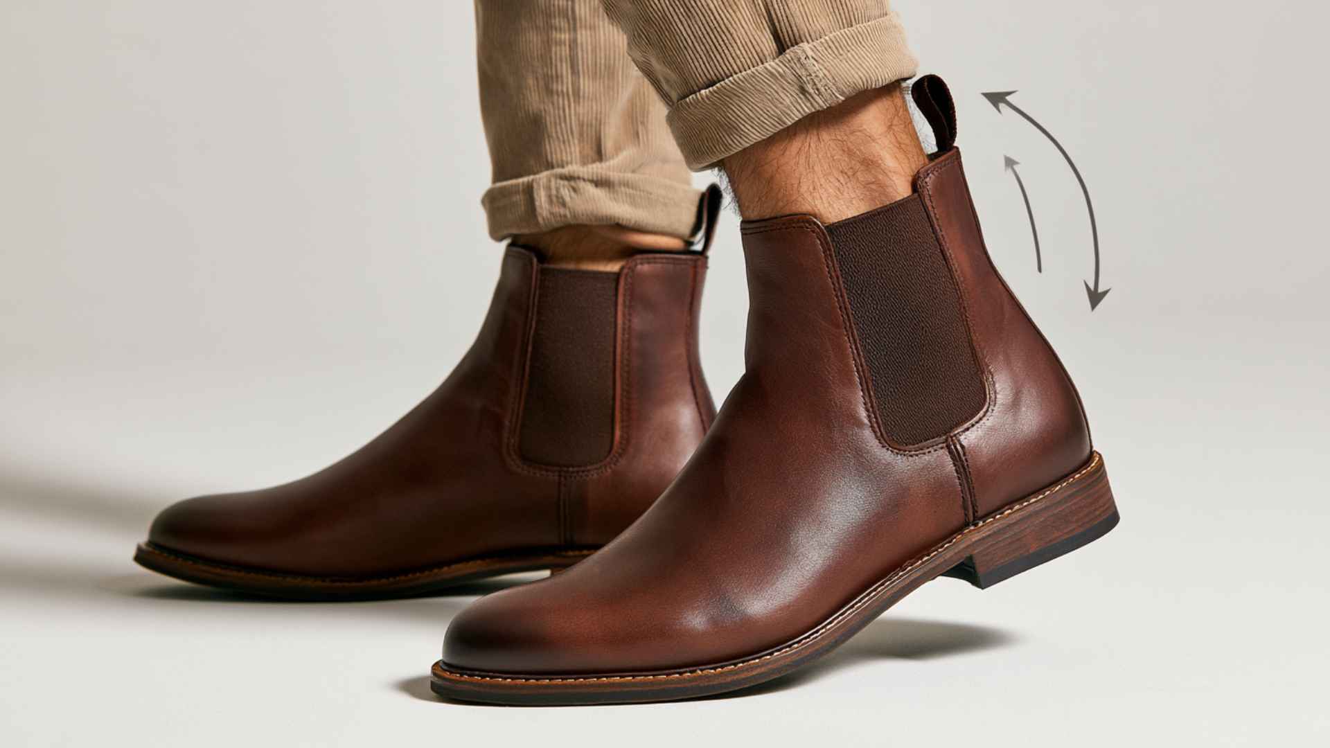 Realistic Chelsea boot showing elastic panels fitting snugly around the ankle and instep without gaps or uncomfortable pressure.