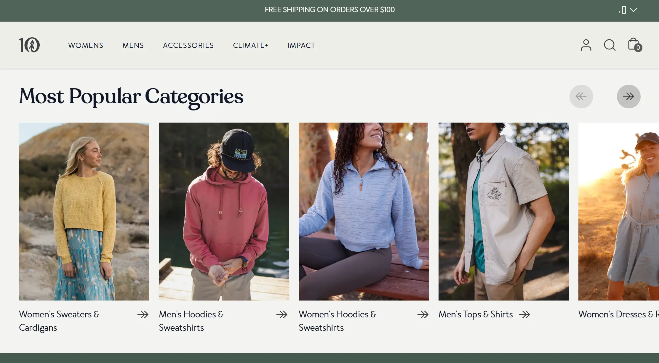 Tentree homepage displaying a
