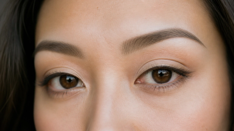 Woman with hooded eyes wearing subtle cut crease makeup with soft eyeshadow placed above the natural fold