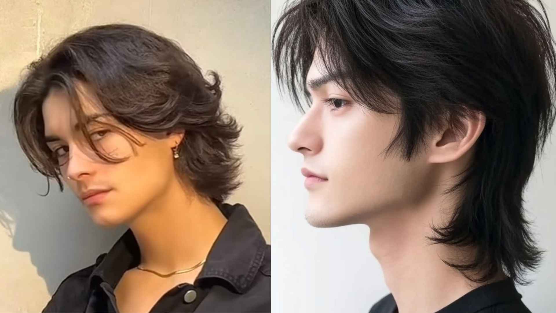 Side view comparison of butterfly and wolf haircuts showing smooth layered movement and choppy textured volume styles side by side