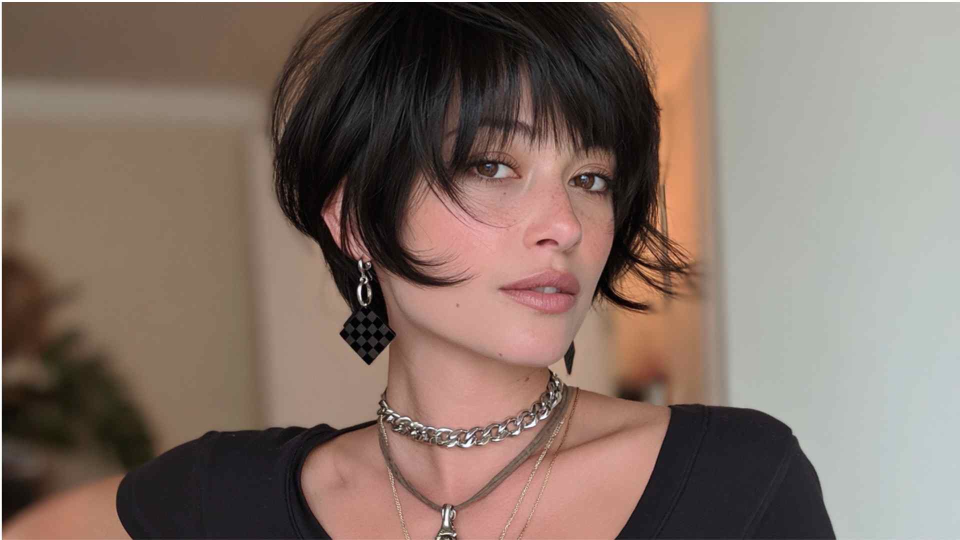 Choppy alternative pixie with uneven layers and piecey textured ends