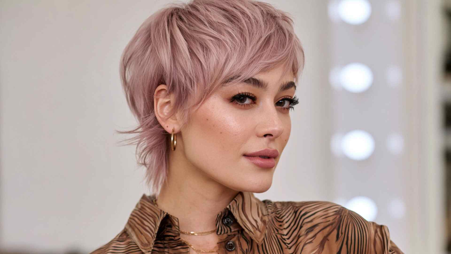 Textured pixie mullet with cropped sides and a longer layered nape