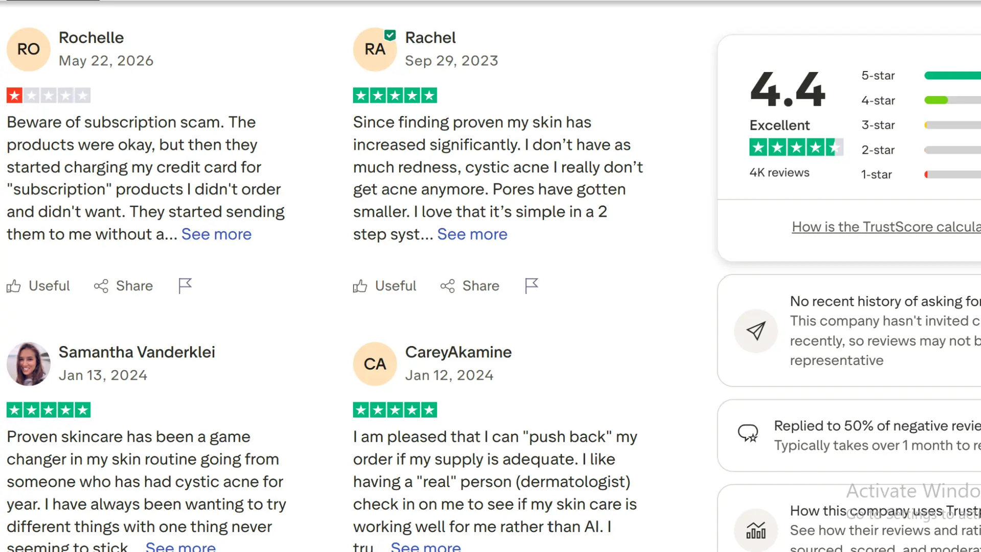 Reviews and rating screenshot showing customer feedback, star rating, and product testimonials on a review page
