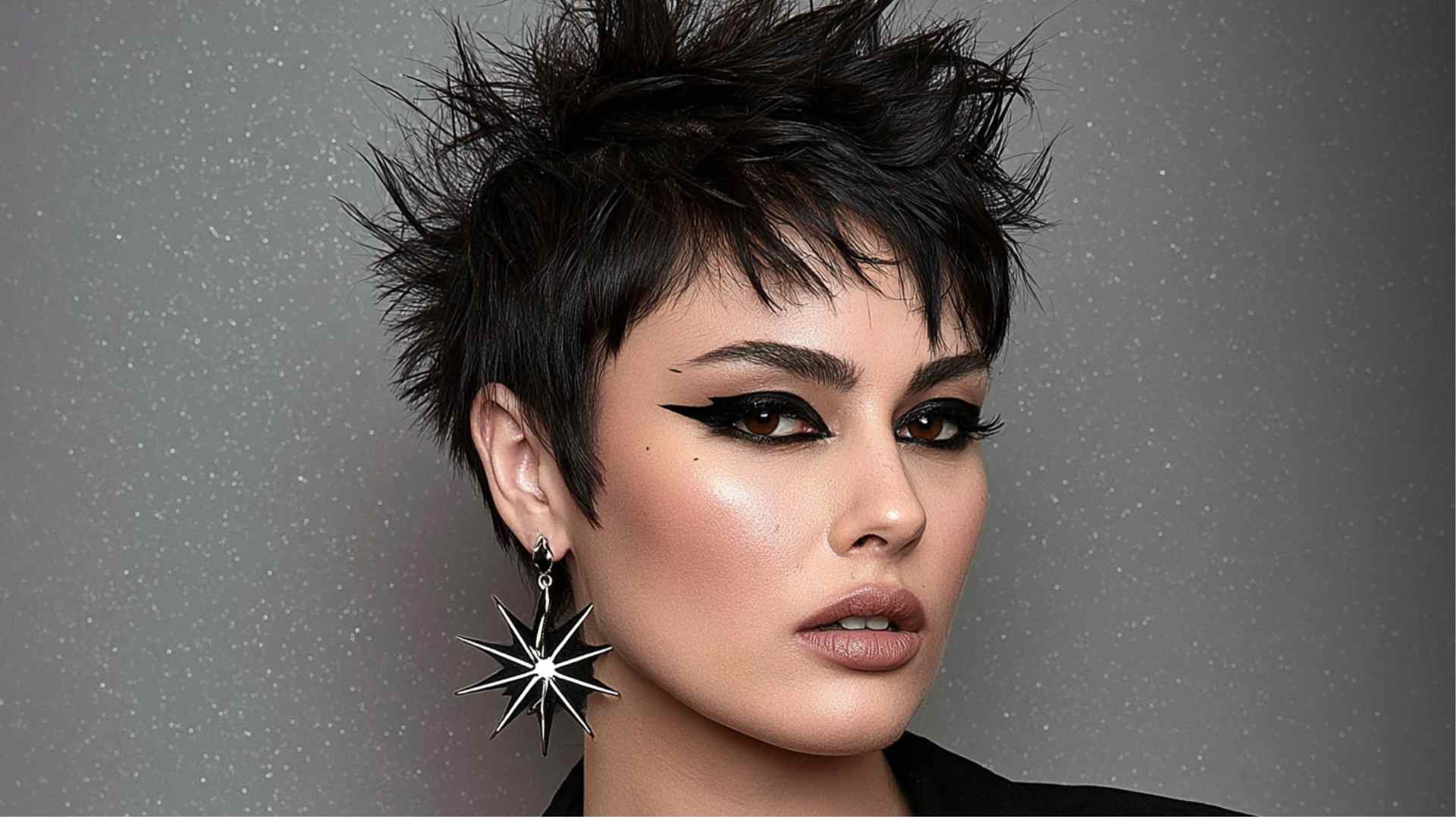 Spiky punk pixie with lifted textured pieces and an angular silhouette