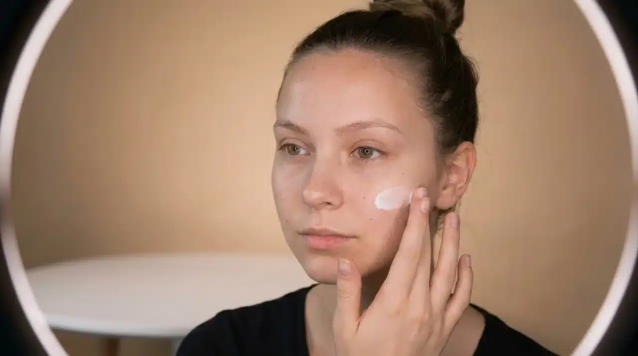Half skull makeup tutorial showing detailed eye socket shading nose cavity and teeth lines with glam makeup on the other side