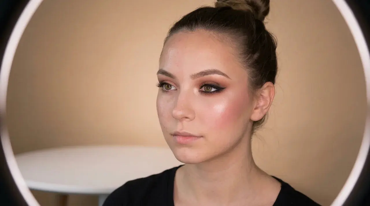 Realistic half skull Halloween makeup look with one side featuring skeletal details and the other side soft glamorous beauty makeup