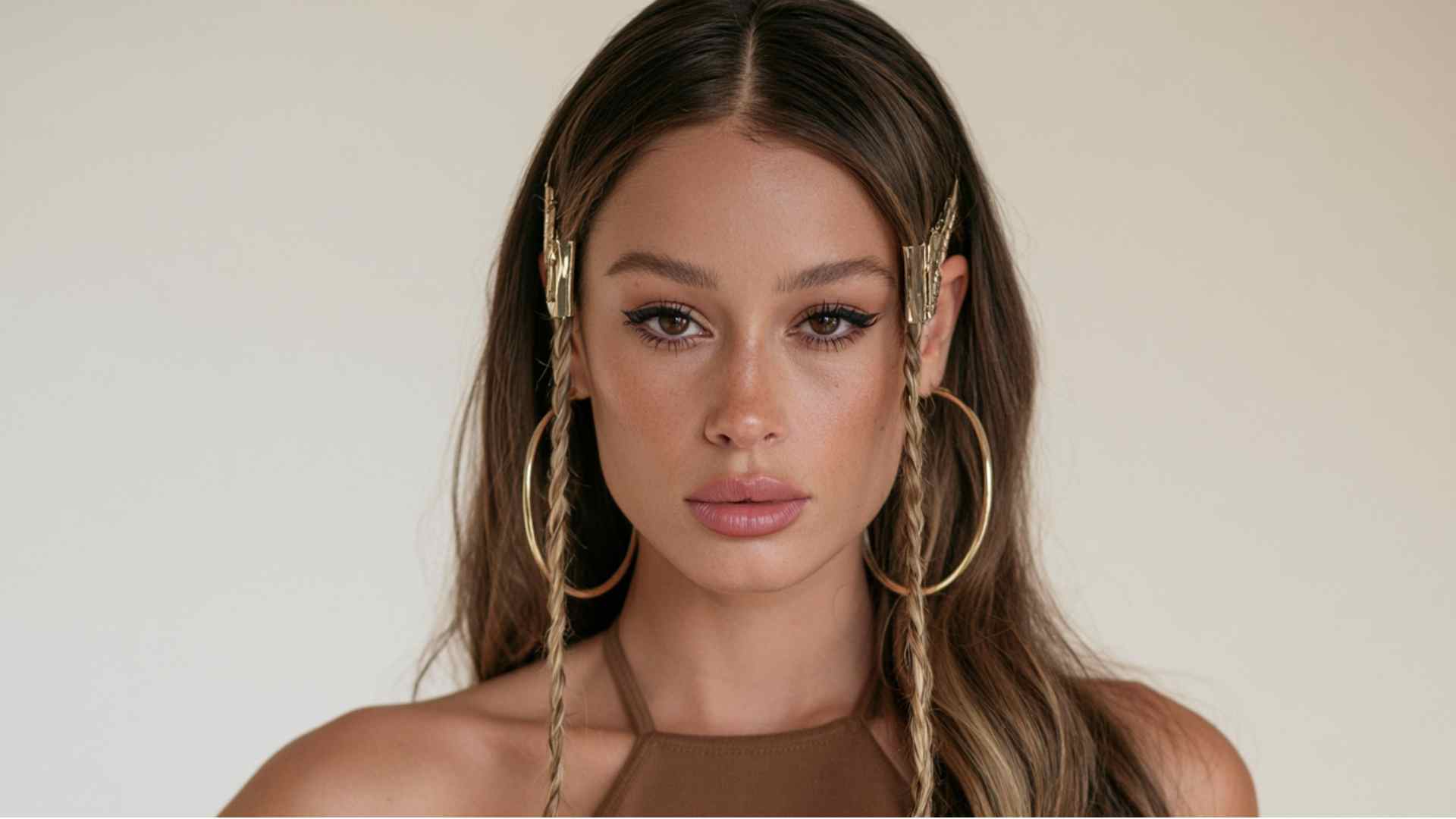 Grunge hairstyle with tiny face-framing braids paired with loose textured waves