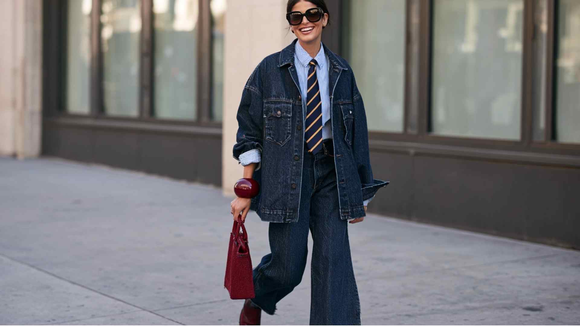Wide leg jeans with a navy coat and boots for a polished winter outfit