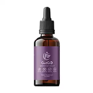 Amber glass dropper bottle with purple label against a plain white background